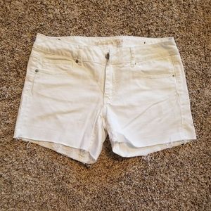 AE white distressed midi shorts